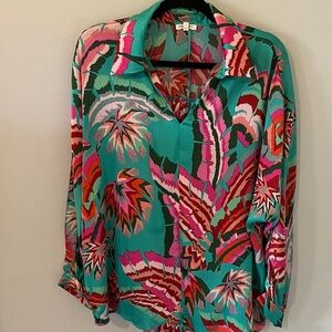 JODIFL Teal and Pink Patterned Blouse